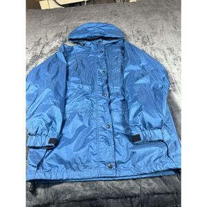 REI Jacket Woman's Size 10 *Rip* Goretex Blue Nylon Hood Full Zip Pockets hiking